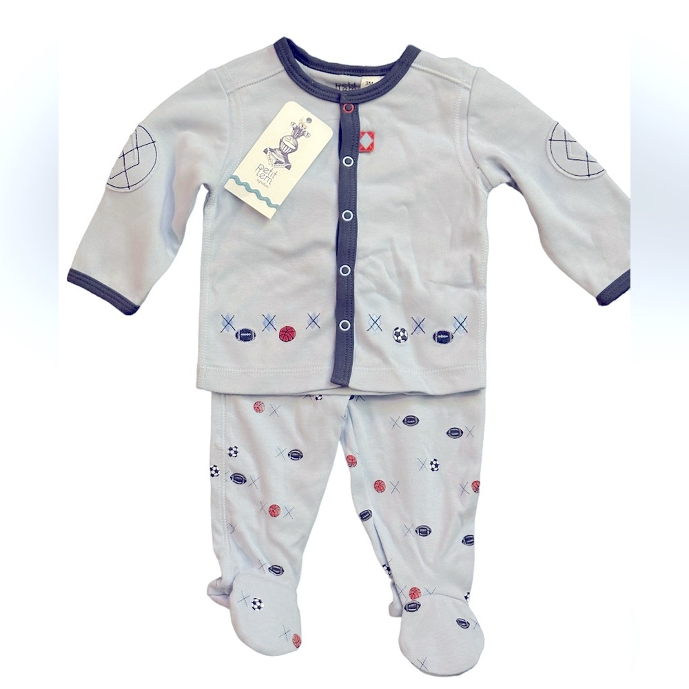 Petite Lem NWT Baby Blue 2 Piece set Sports Themed Size 3 months